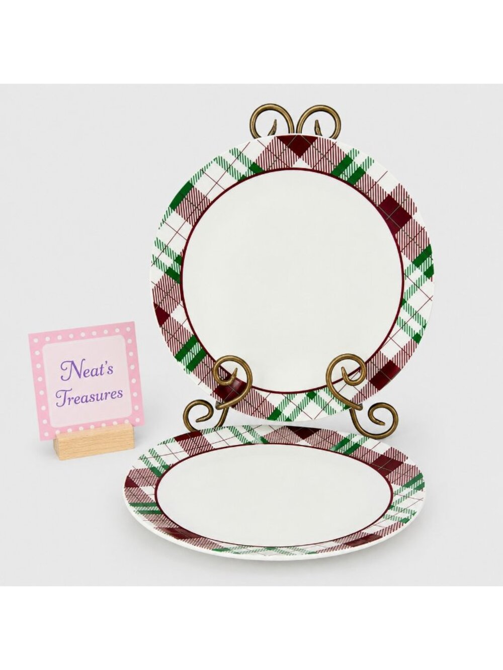 Royal Norfolk Greenbrier TARTAN PLAID Red Green Christmas Dinner Plates Set of 2